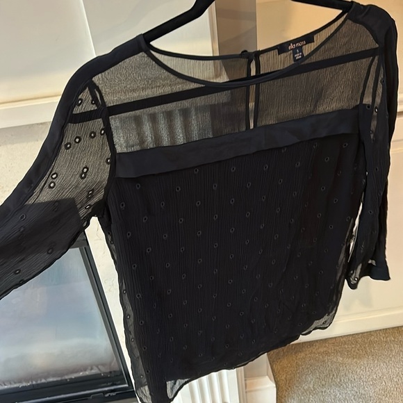 Ella Moss Black Silk Crepe Layered Crepe Embroidered Top Size Small NWT - Picture 4 of 12